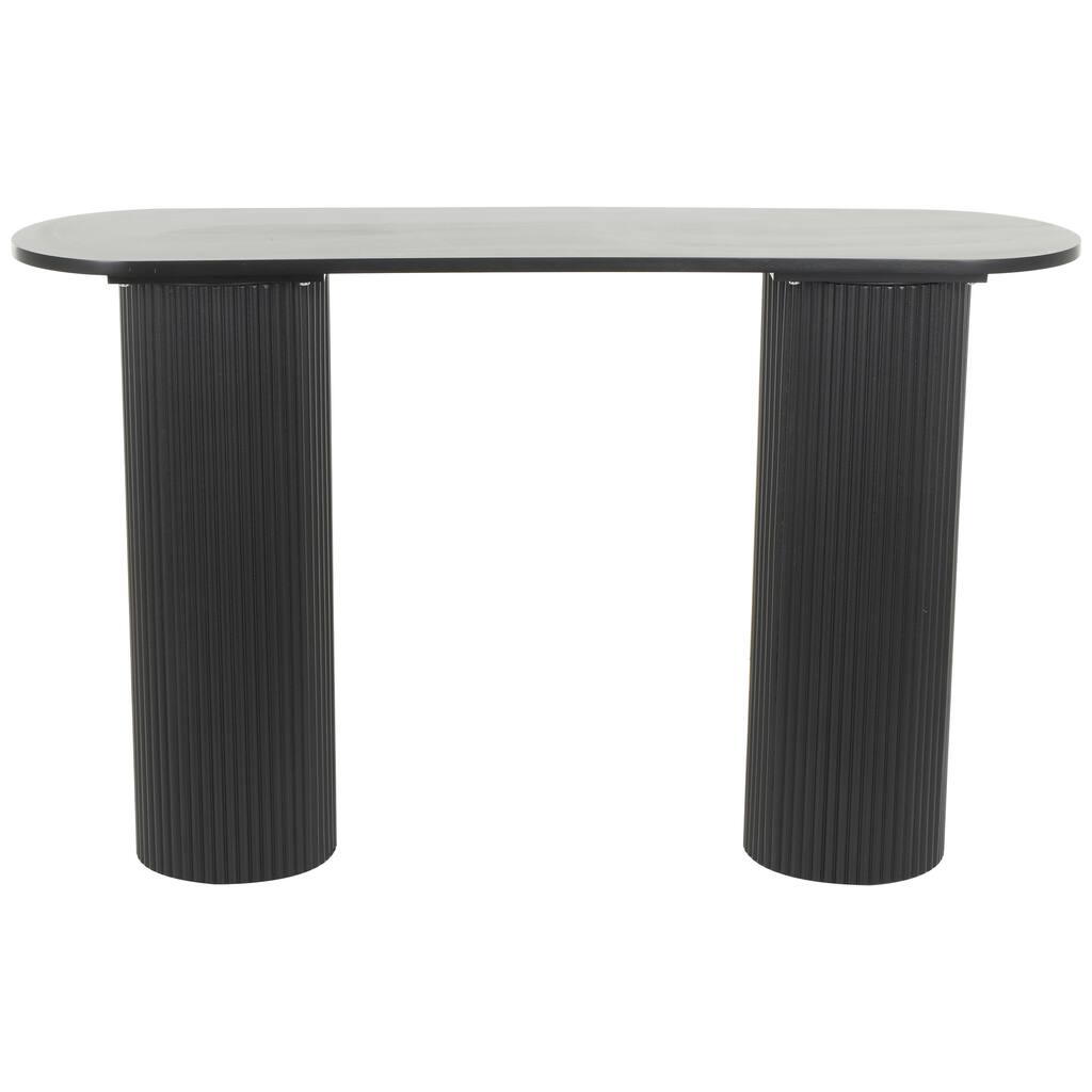 Wooden Geometric Oval Console Table with Ribbed Pillar Legs - Black - Roche River Decor