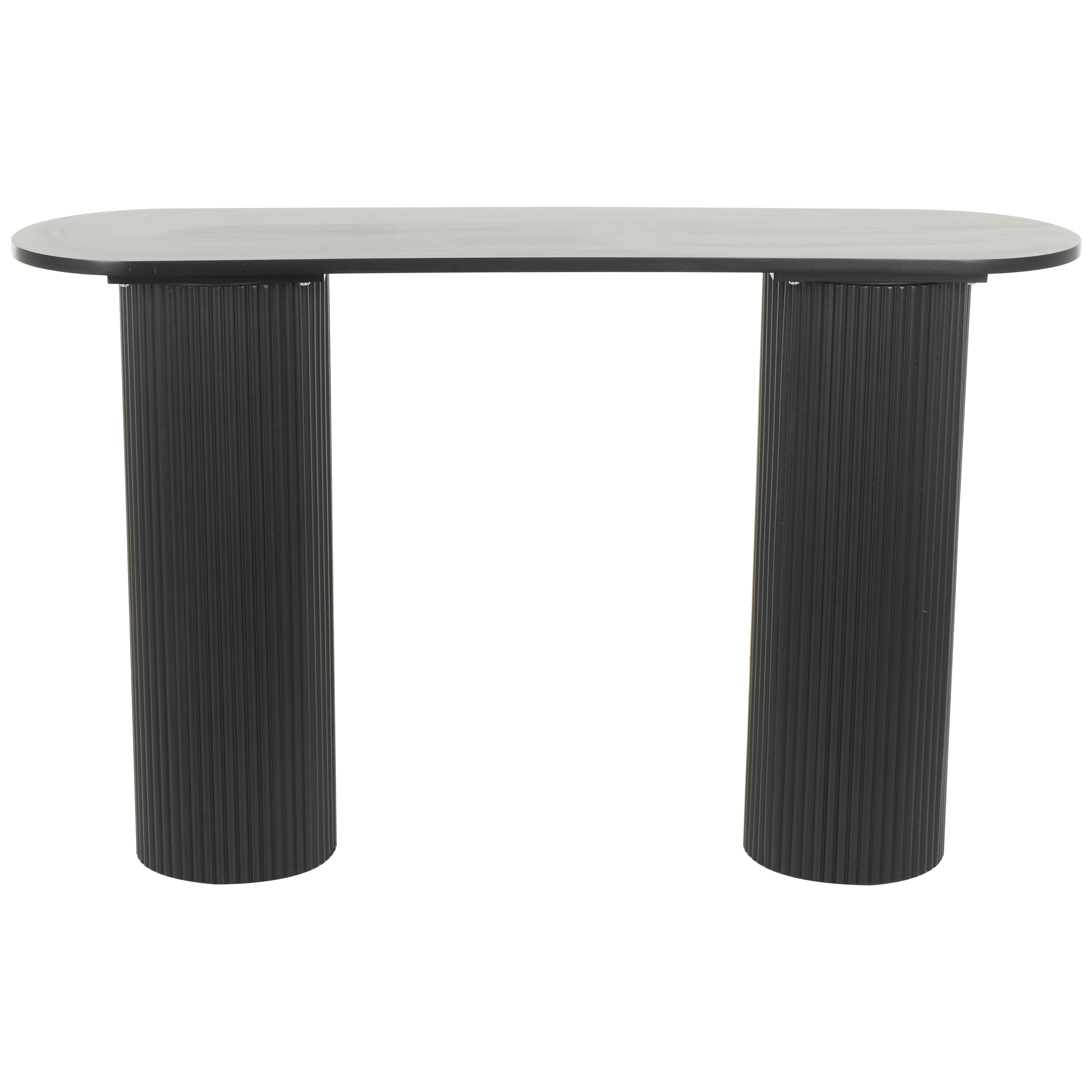 Wooden Geometric Oval Console Table with Ribbed Pillar Legs - Black - Roche River Decor