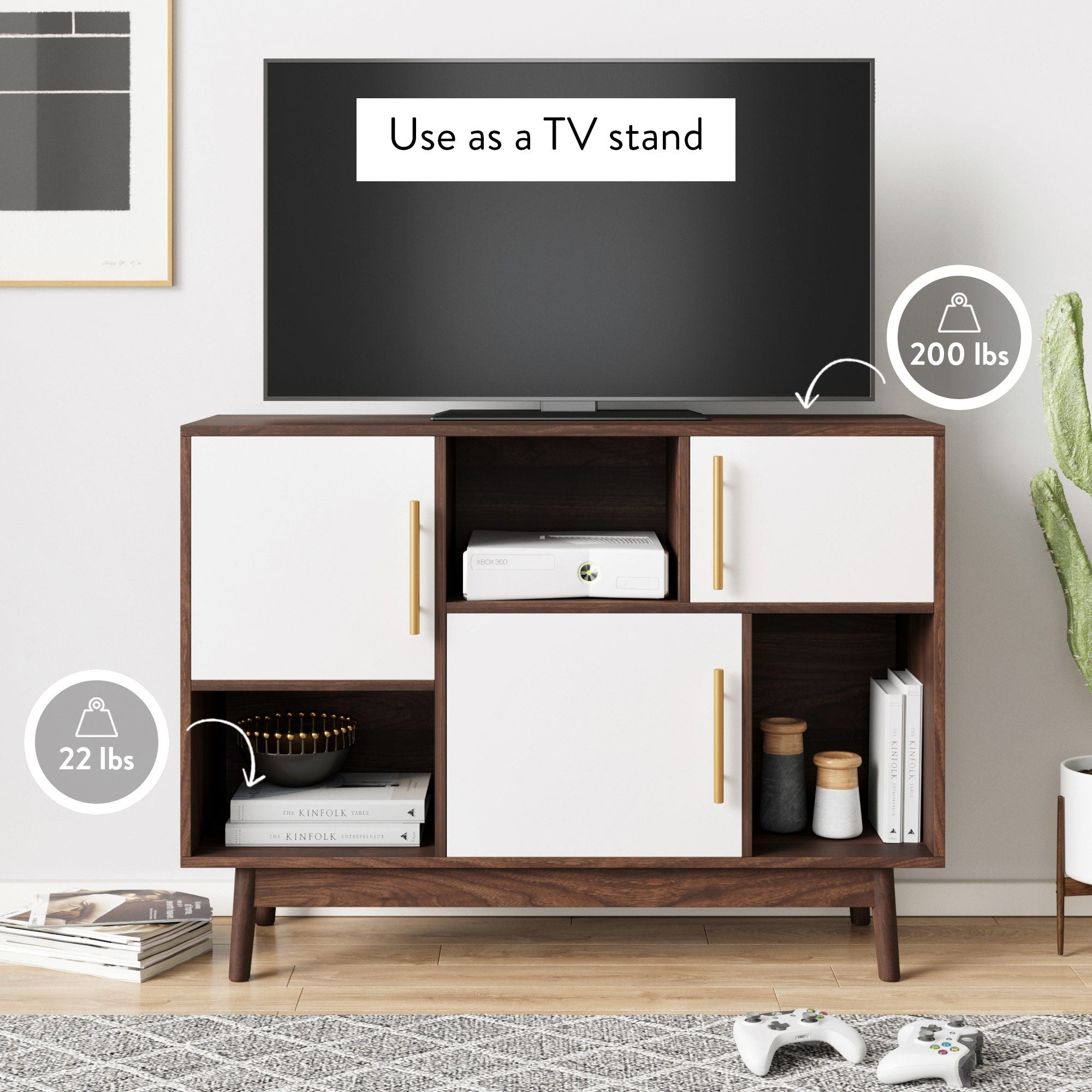 Nathan james ellipse white cube storage with display shelves and brown cabinet doors sale