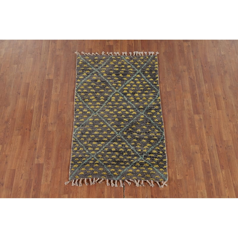 Trellis Geometric Moroccan Oriental Accent Rug Handmade Wool Carpet - 3'0" x 4'11"