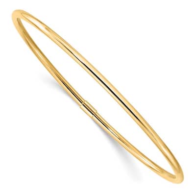 Curata 10k Yellow Gold 8.25" 3mm Polished Tube Slip on Stackable Bangle Bracelet