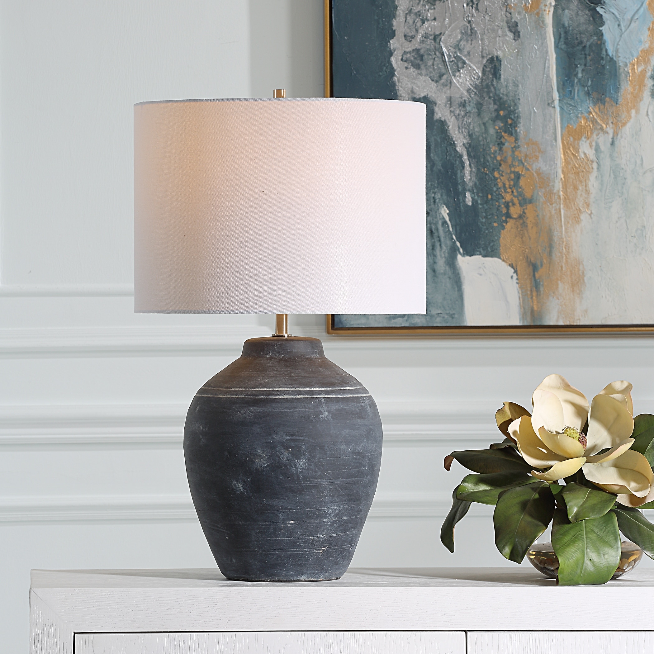 Porch & Den Weathered Black Ceramic Table Lamp