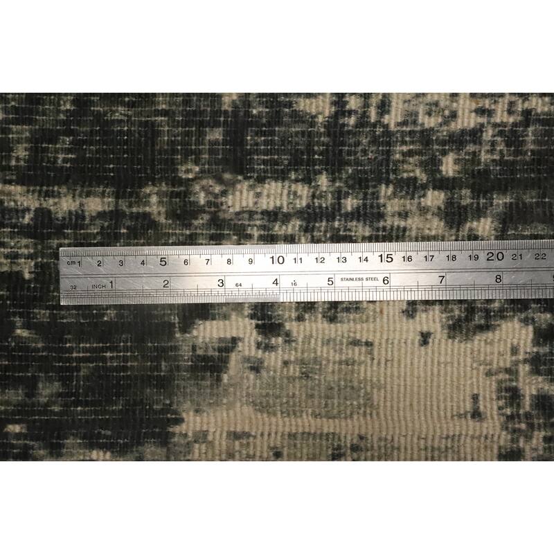 Hand Knotted Oriental Viscose Silk Carpet Modern Abstract Greys & Charcoal Abstract Area Rug - 7' 8'' X 5' 7''