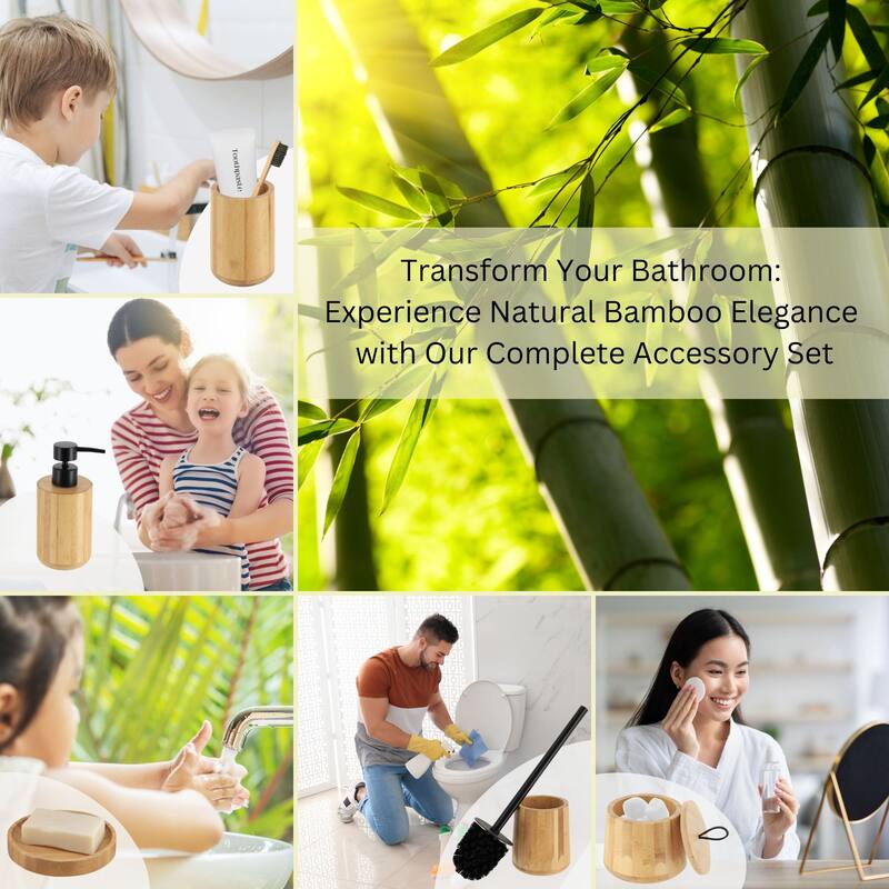 5-Piece Bathroom Accessory Set Bamboo Natural Decor