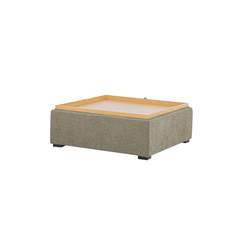 NADAAL STUDIOS Mirelda Ottoman, Flip-Top Upholstered Storage with Walnut-Look Tray Surface, Flecked Oat