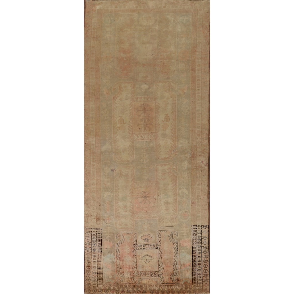 Distressed Meshkin Persian Vintage Runner Rug Hand-Knotted Wool Carpet - 3'11" x 10'11"