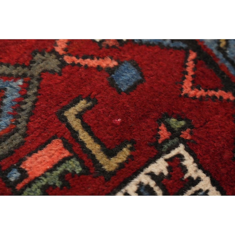 Hand Knotted Oriental 100% Wool Carpet Traditional Tribal Red Heriz (serapi) Runner Rug - 11' 0'' X 3' 1''
