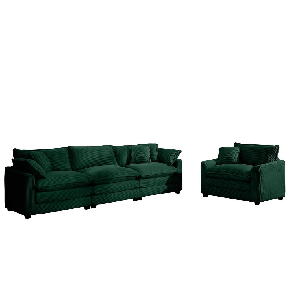2-Piece Flexible Combinations Sofa Set with 3-Seater Corduroy Fabric Sofa and Single Accent Sofa Chair for Livingroom