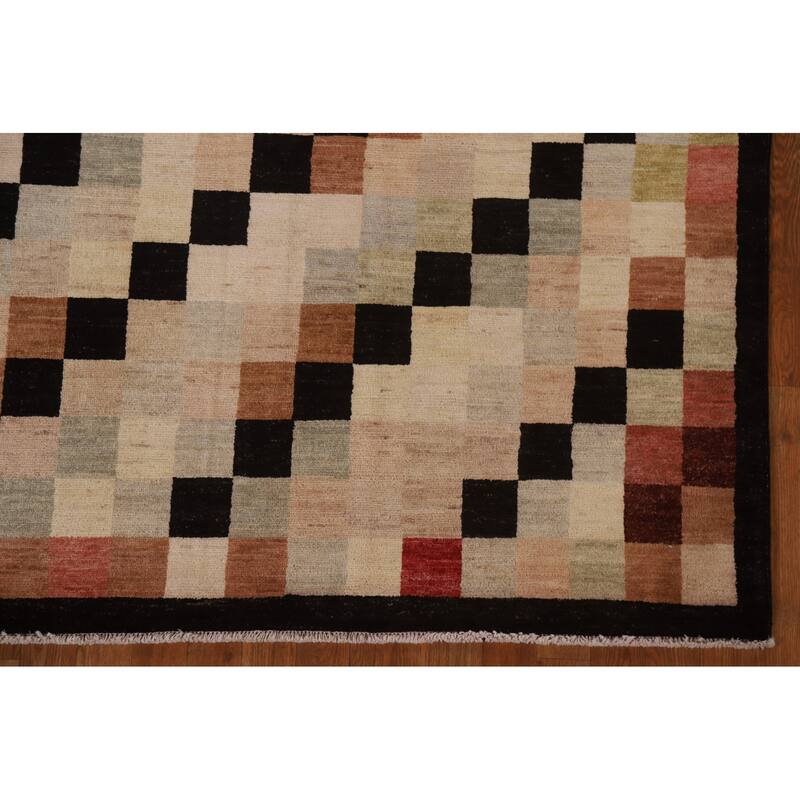 Modern Checkered Gabbeh Kashkoli Area Rug Hand-knotted Wool Carpet - 5'0" x 6'2"