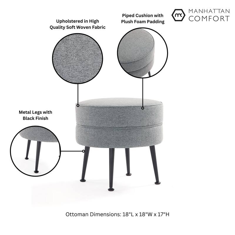Manhattan Comfort Bailey Mid Century Modern Woven Upholstered Round Ottoman