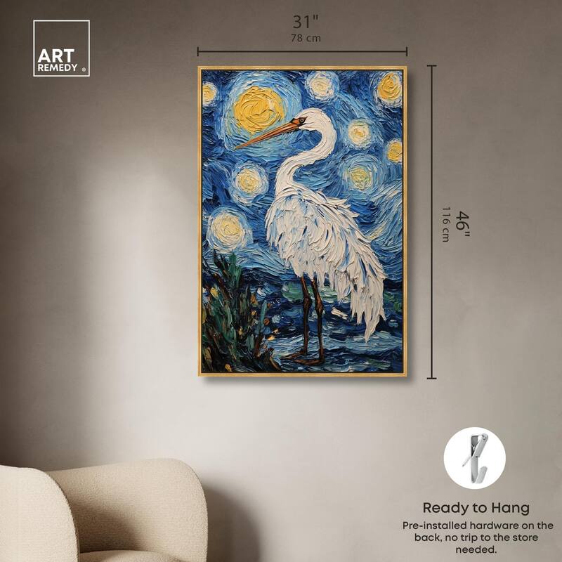 Crane in Starry Night Canvas by Art Remedy