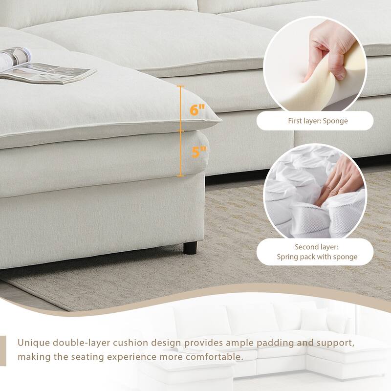 134" Chenille Modular Sectional Sofa,U Shaped Cloud Couch Set with Double Cushions