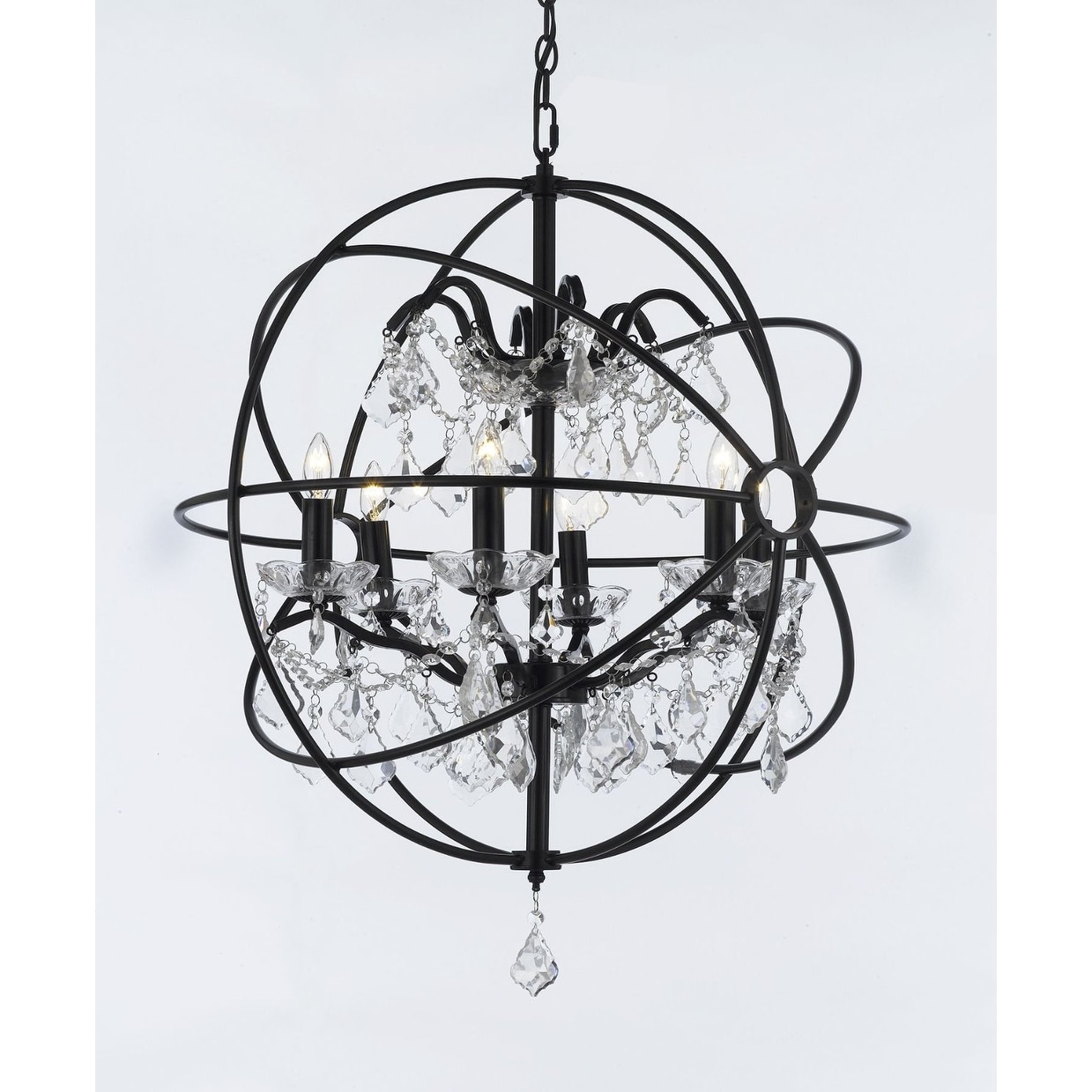 Spherical Orb Chandelier Wrought Iron And Crystal 6 Lights Spherical Orb Chandelier Wrought Iron