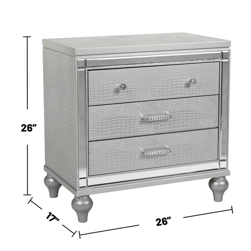 2 Drawers Wooden Nightstand with Built-In Wireless Charging in Silver