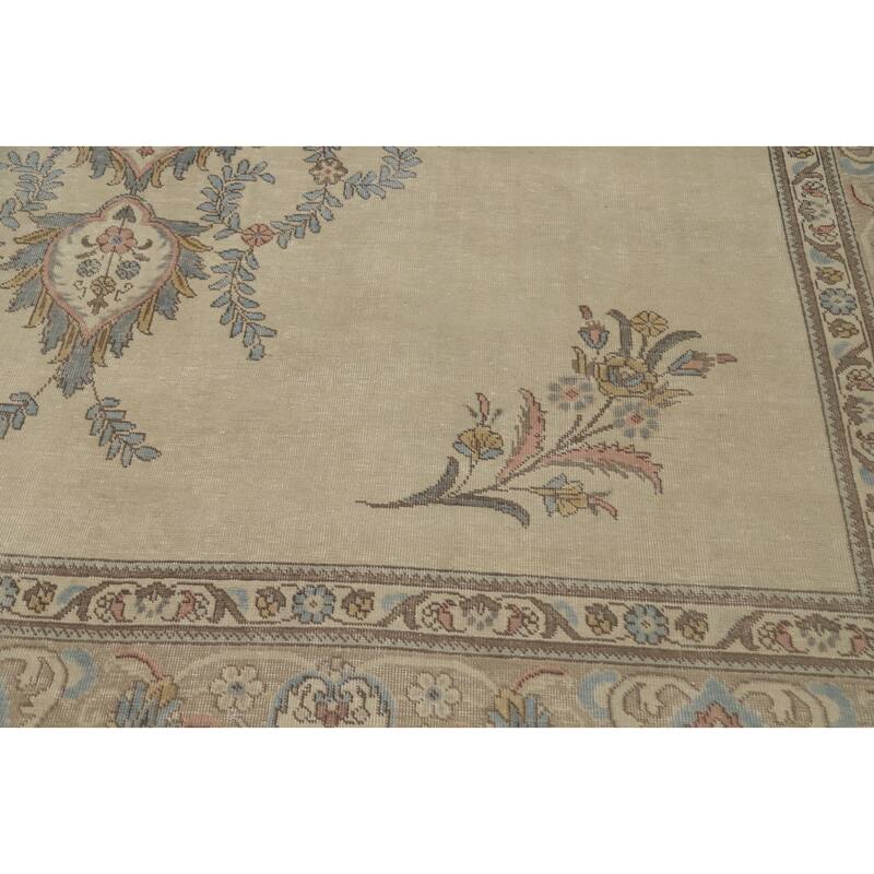 Hand Knotted Oriental 100% Wool Carpet Traditional Medallion Beige & Ivories Tabriz Area Rug - 12' 5'' X 9' 8''