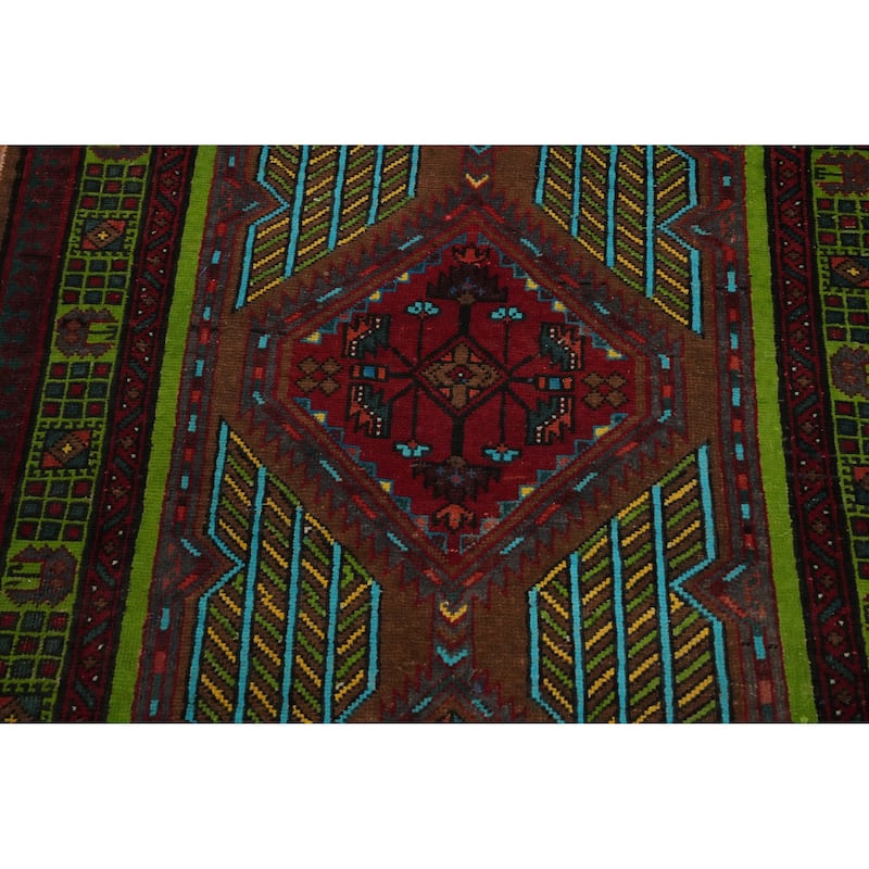 Hand Knotted Oriental 100% Wool Carpet Traditional Tribal Green Ardebil Runner Rug - 10' 7'' X 3' 6''