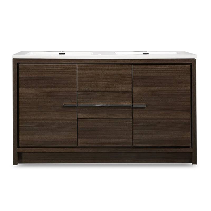 Freestanding Bathroom Vanity Set in Grey Oak with Integrated Solid Surface Sink