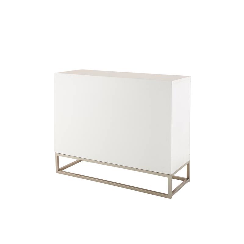 Glass 2 Door Cabinet with Linear Striped Panels and Gray Iron Base - Silver - Roche River Decor - 18"W x 47"L x 38"H
