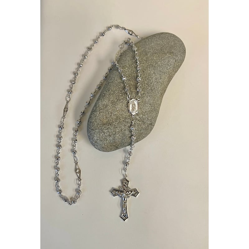 Roberto Martinez Gold or Platinum Plated Silver White Topaz Rosary Necklace