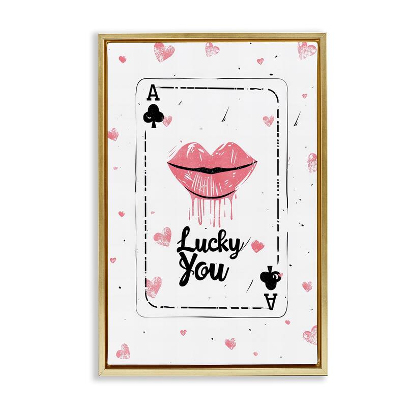 Stupell Lucky You Playing Card Framed Floater Canvas Wall Art Design By LSR Design Studio - 17 x 25 - Gold