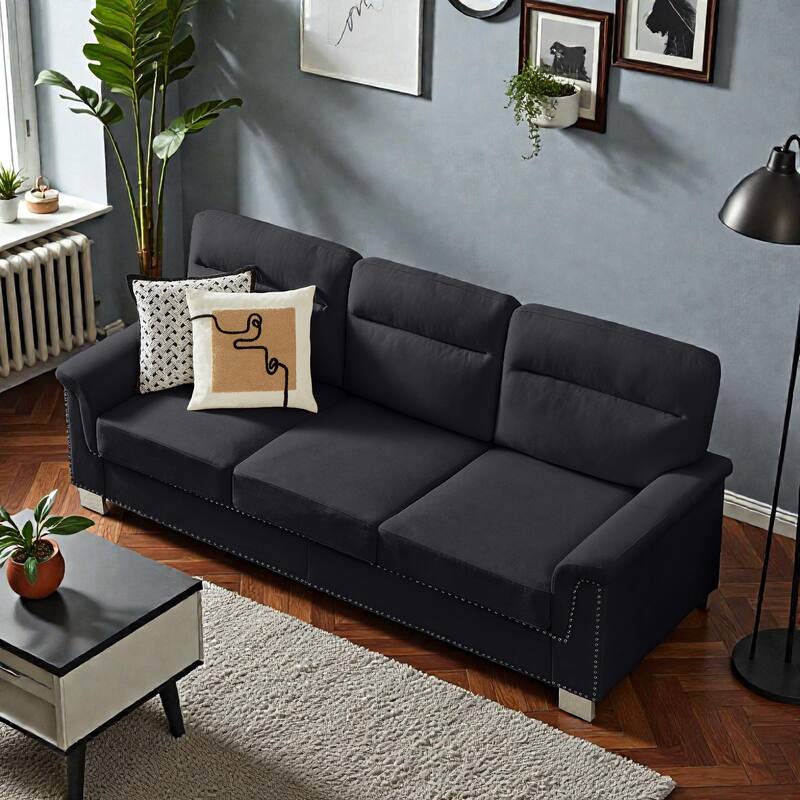 82 Inch Modern 3 Seater Sofa with Snowfleece Fabric, Compressed Upholstered Couch for Living Room Bedroom