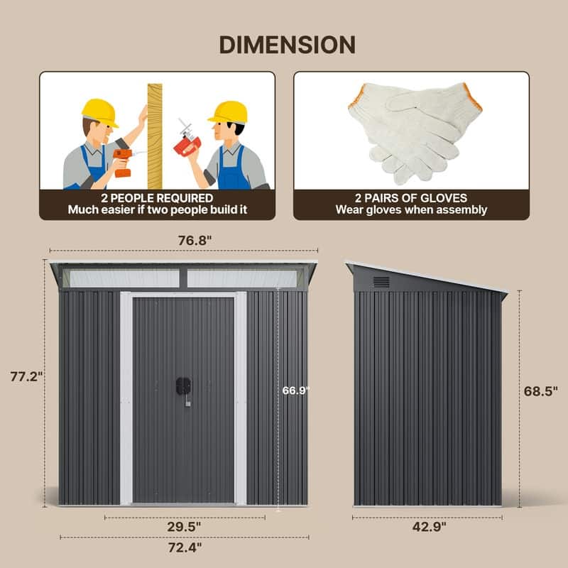 6' x 4' / 8' x 6' Outdoor Storage Shed, Galvanized Metal Garden Shed with Double Lockable Doors