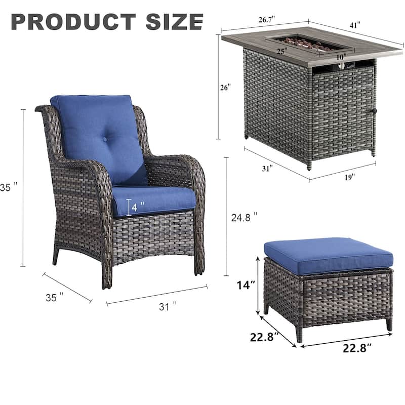 Fire Pit Table with Patio Chair & Ottomans
