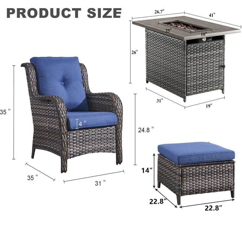 Propane Fire Pit Table Patio Chair Ottoman Sets - Grey