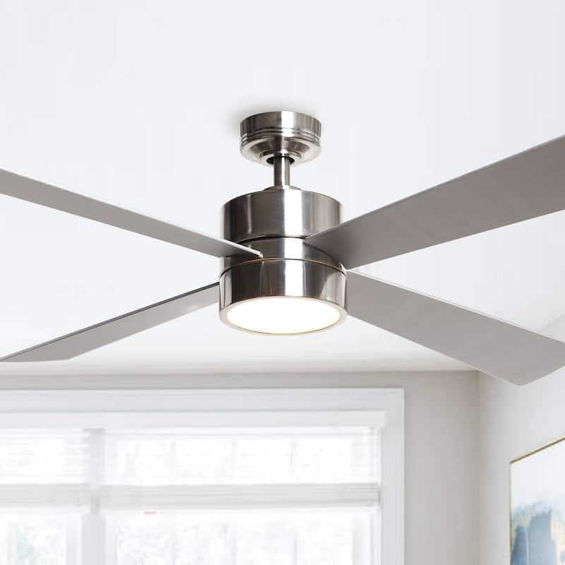 52 in. Modern Brushed Chrome LED Ceiling Fan with Light Kit and Remote Control - 52 in. W X 52 in. D X 12.9 in. H - Chrome