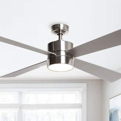 52 in. LED Indoor Brushed Chrome Ceiling Fan with Light Kit and Remote Control - 52.0 In. W X 13.2 In. H X 52.0 In. D