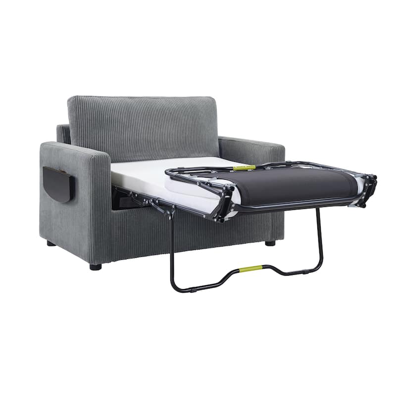 Roomfitters Twin Sofa Bed with Foldable Mattress, Side Table, Storage Pocket and USB Ports for Living Room