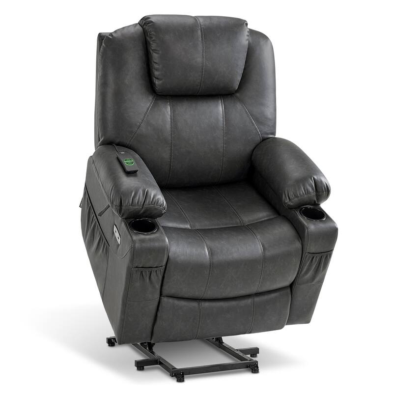 MCombo Electric Power Lift Recliner Chair Sofa with Massage and Heat, 3 Positions, USB Ports, Faux Leather 7040