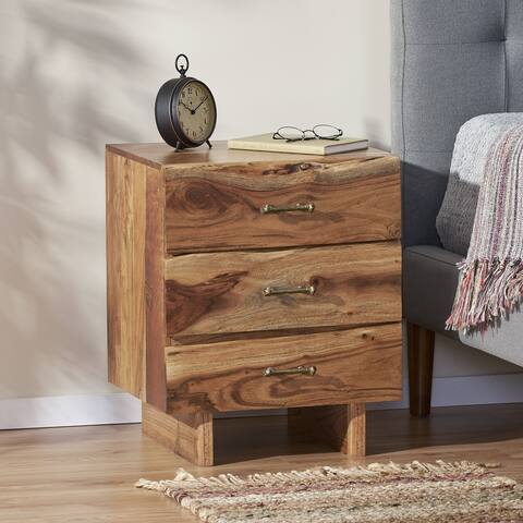 Terrell Handcrafted Boho Acacia Wood 3 Drawer Nightstand by Christopher Knight Home