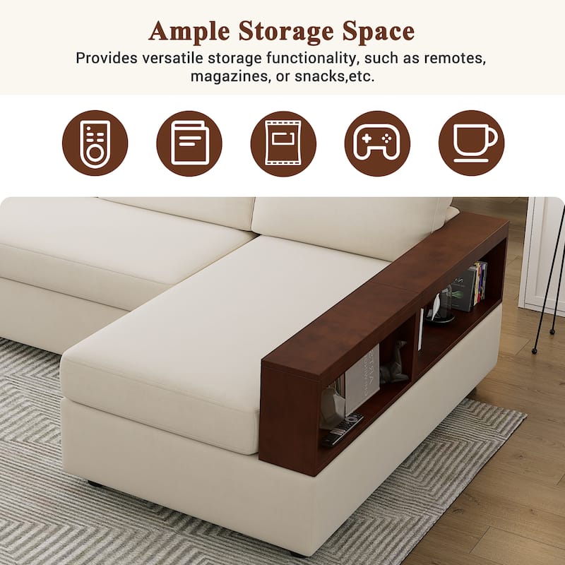 Roomfitters 87 Inch Reversible Sectional Sofa Couch with Storage Armrest, Chaise Lounge