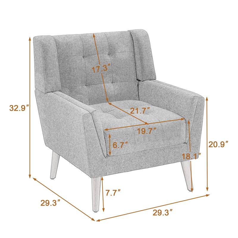 2 Set Mid Century Modern Linen Accent Armchair with Wooden Legs