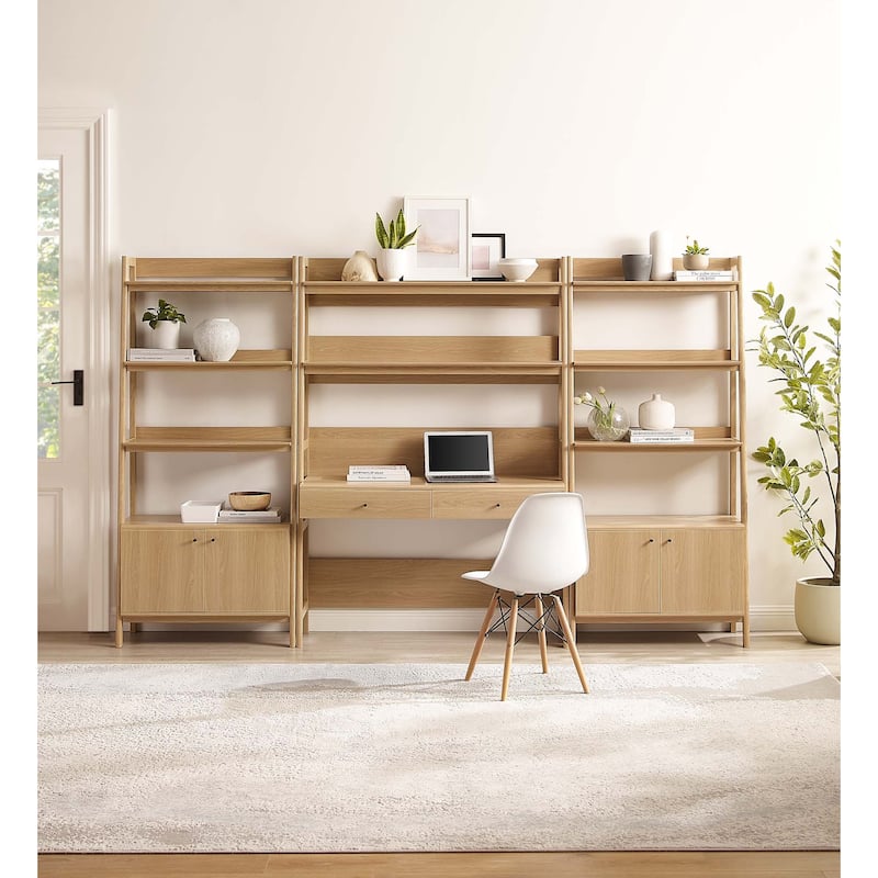 Bixby 3-Piece Wood Office Desk and Bookshelf - Oak