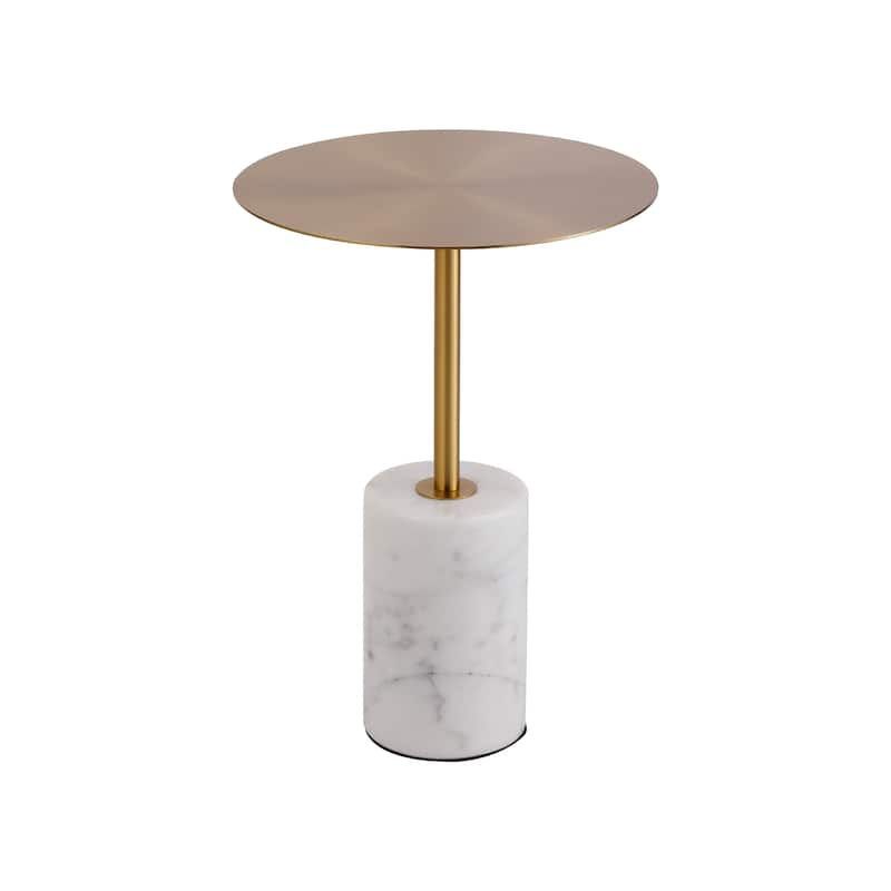 Round End Table with Marble Base, Circular Accent Living Room or Bedside Side Table - Gold