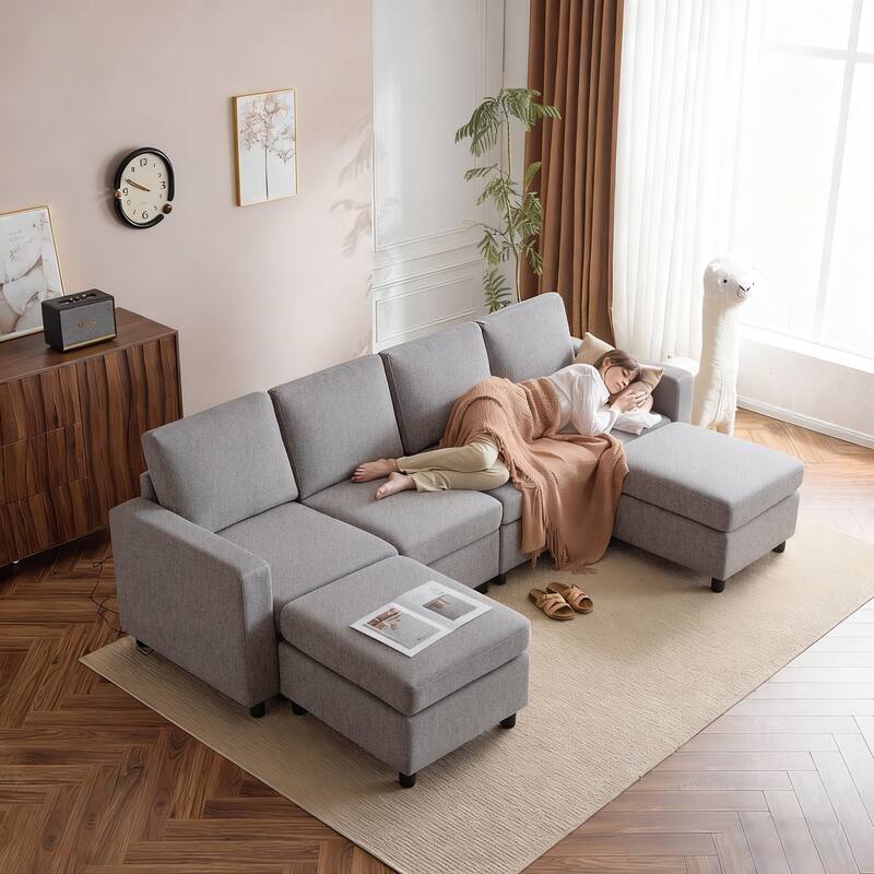 Erommy 6/7-Piece Modular Sectional Sofa – Reversible L-Shaped Couch with Hidden Storage, Space-Saving Living Room Furniture