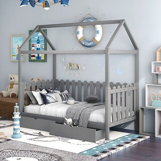 Gray Creative Twin Bed with Drawers & Guard Rails