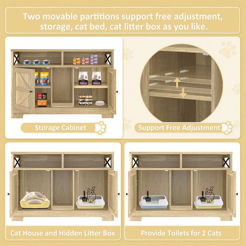 Cat Litter Box Enclosure for Two Cats, Double Hidden Cat Washroom Furniture for Indoor Use