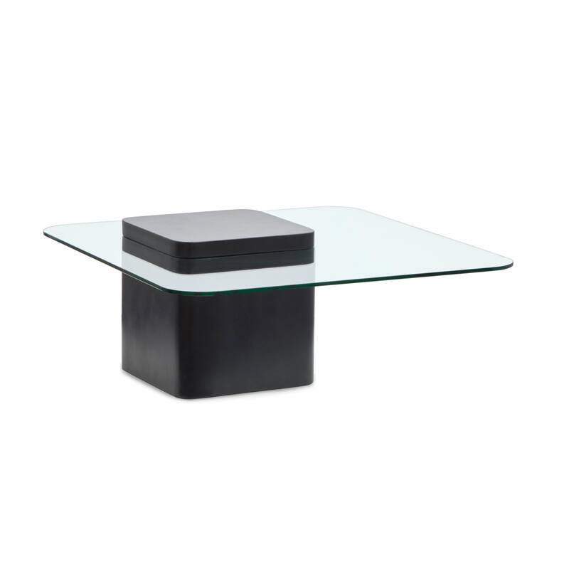 Magnussen Home Donora Clear Glass and Obsidian Square Cocktail Table - 35.43''W x 35.43''D x 14.96''H