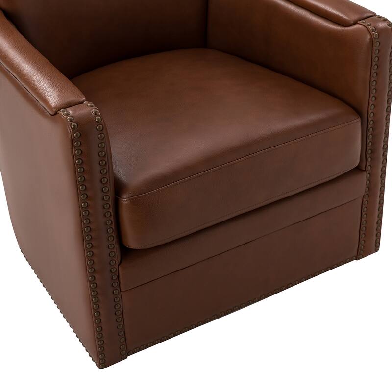 Pascual Classic Genuine Leather Swivel Chair With Nailhead Trim Arm Set of 2 by HULALA HOME
