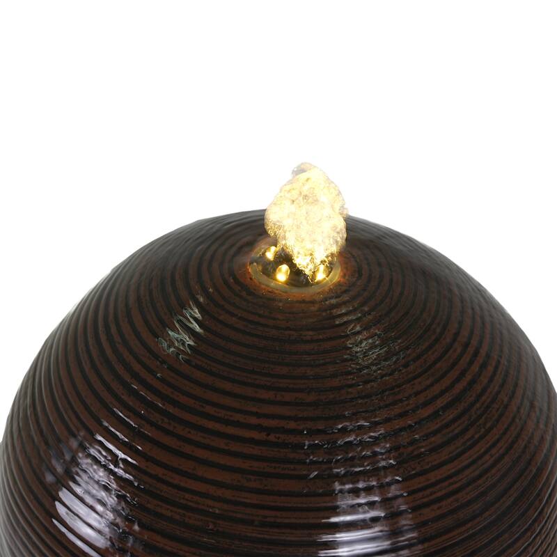 Roomfitters 35.5-Inch Tall Column Outdoor Fountain with Sphere Topper and LED Lights, Concrete Retro Garden Oasis, Dark Brown