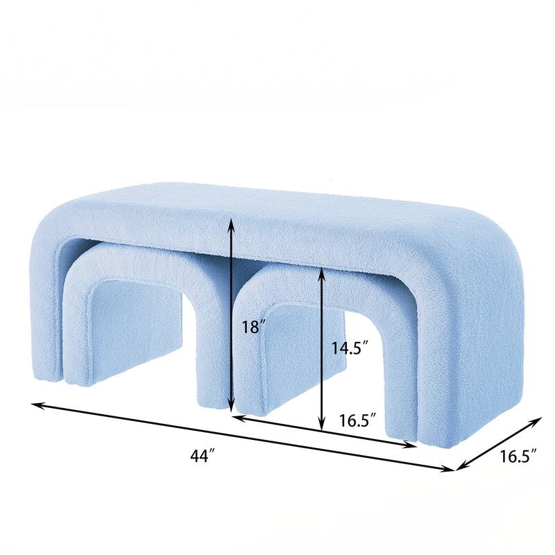 Set of 3 U-Shaped Modern Bench Ottoman Bench for Entryway - Blue