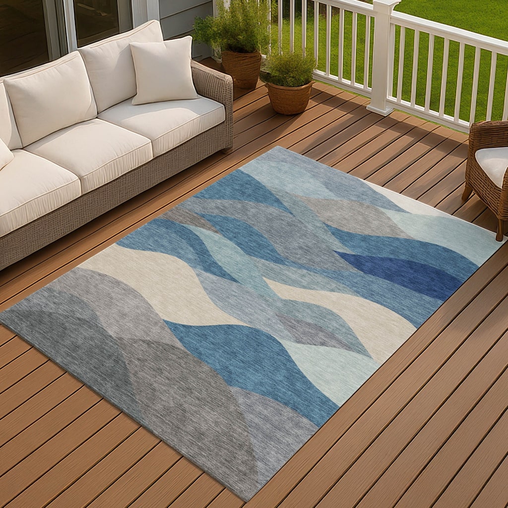 Machine Washable Indoor/ Outdoor Modern Horizon Chantille Rug
