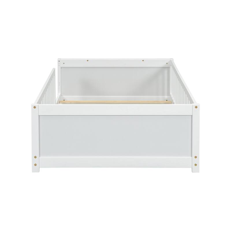 Twin Size Wood Floor Platform Bed with Built-in Book Storage Rack