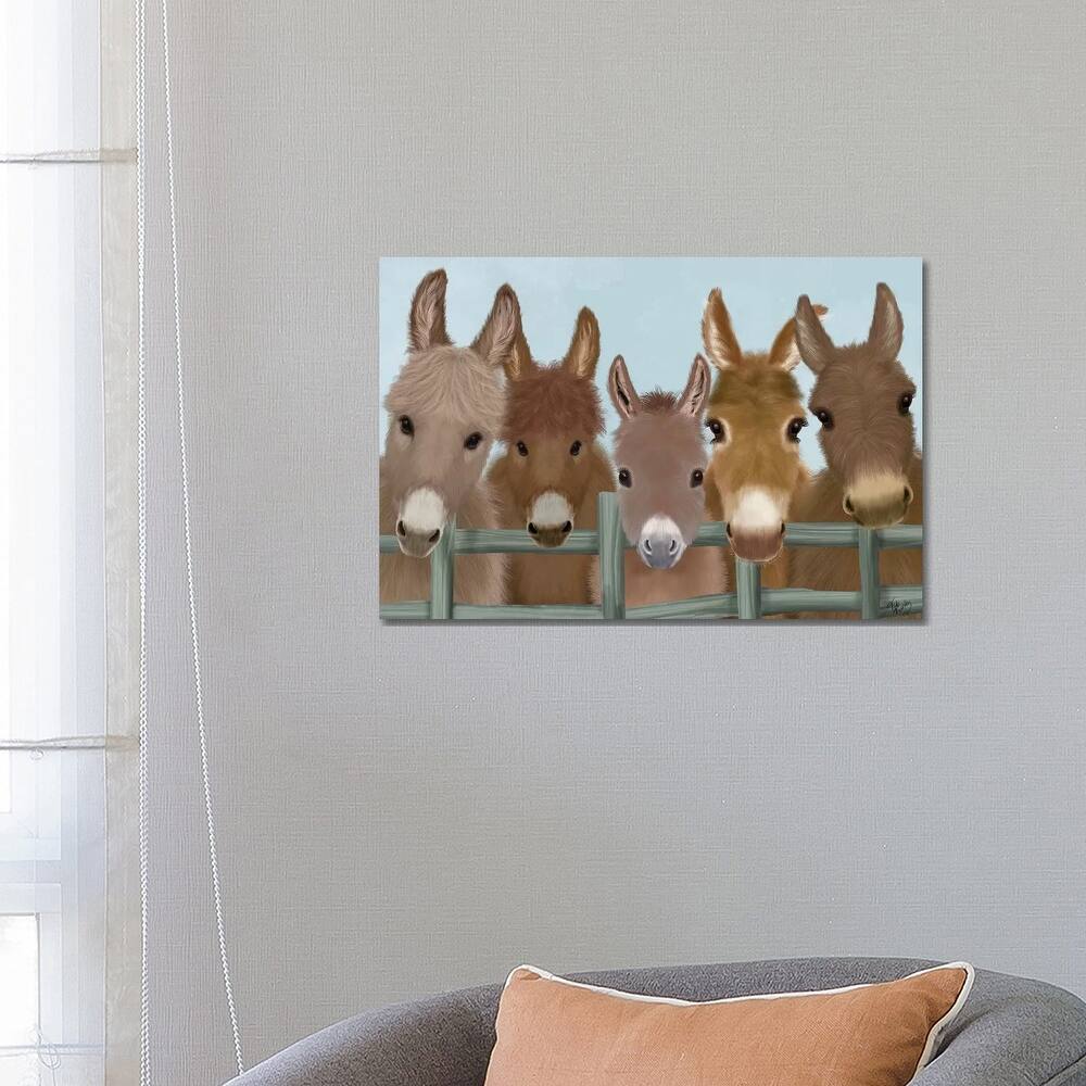 iCanvas "Donkey Herd at Fence" by Fab Funky Canvas Print
