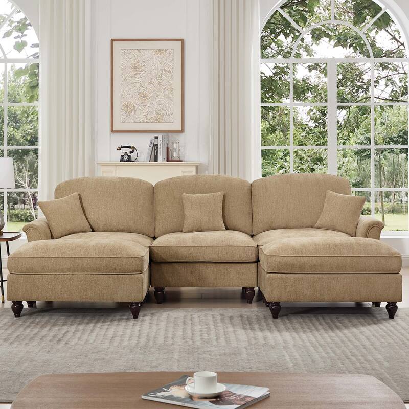 GDFStudio - Classic Modular U-Shaped Chenille 107" Sectional Sofa with Ottomans