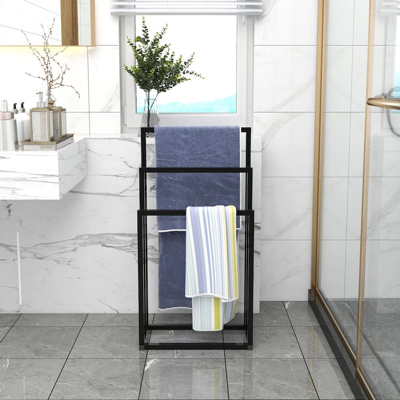 Metal Freestanding Towel Rack 3 Tiers Hand Towel Holder Organizer for Bathroom Accessories Black Durable Metal Towel Rack
