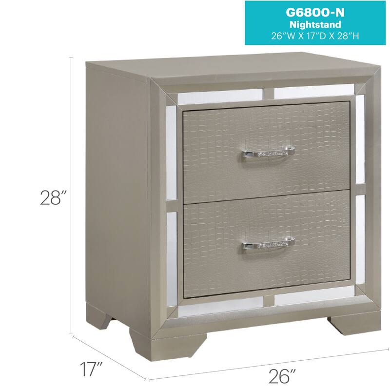 Silver Champagne Nightstand with Spacious Drawers, Modern Bedside Table for Bedroom Furniture and Nighttime Essentials